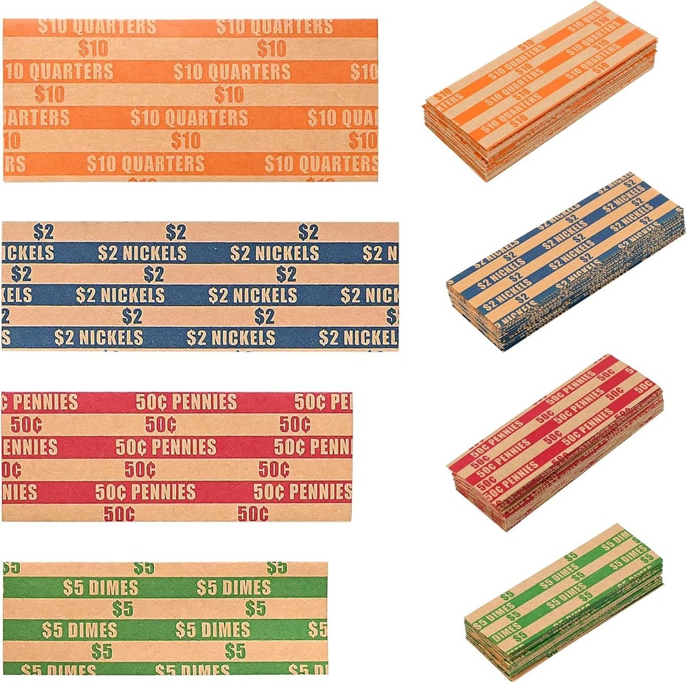 Effortless Coin Organization: 100 Assorted Roll Wrappers for All Denominations