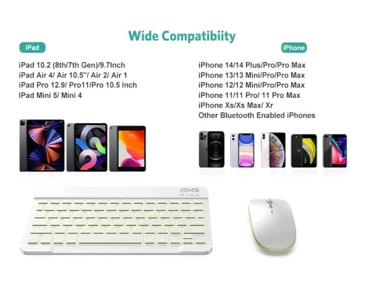 TECURS Bluetooth Keyboard and Mouse Combo for iPad, 7-Color Backlit Rechargeable