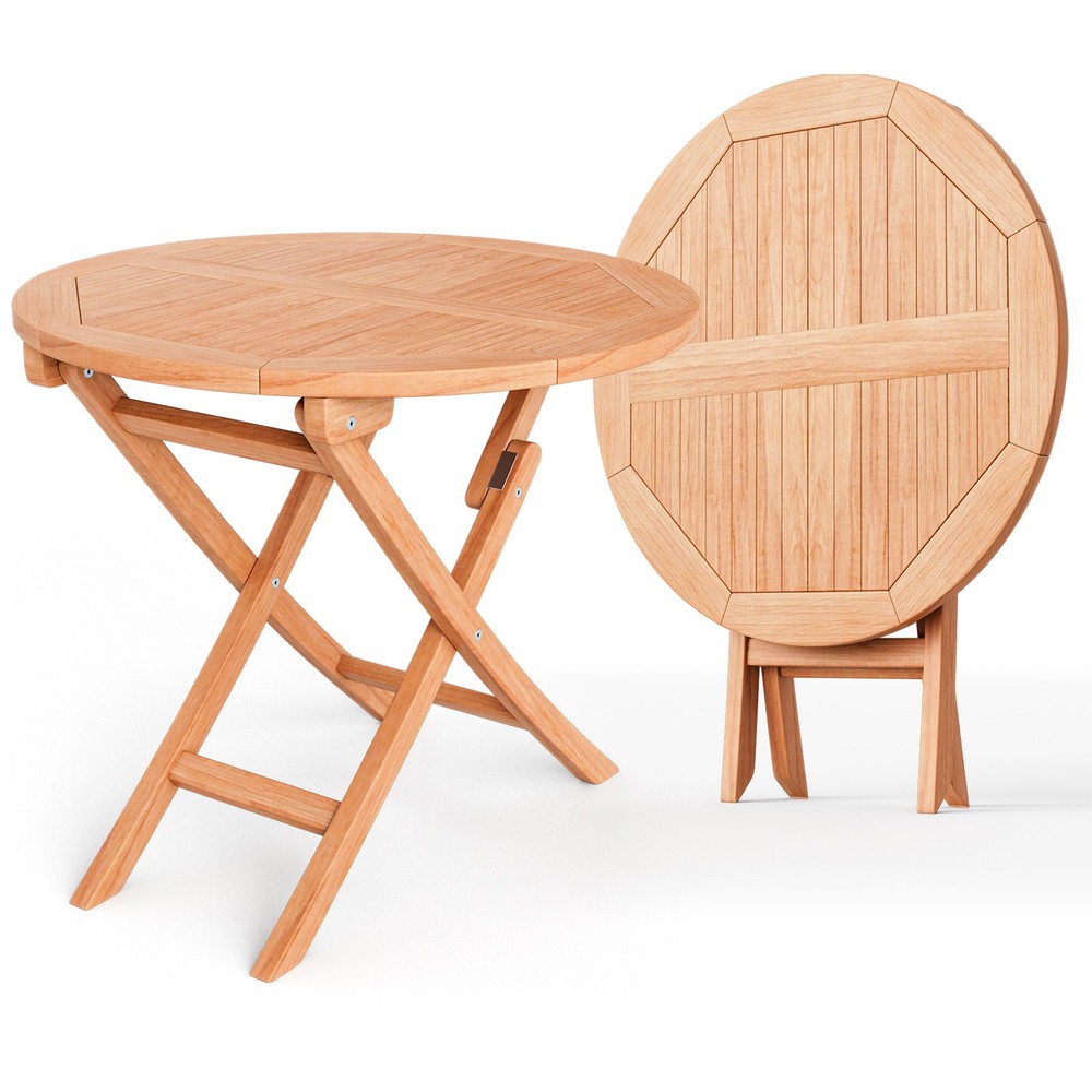31.5-inch Round Outdoor Folding Table Patio Solid Teak Dining Table