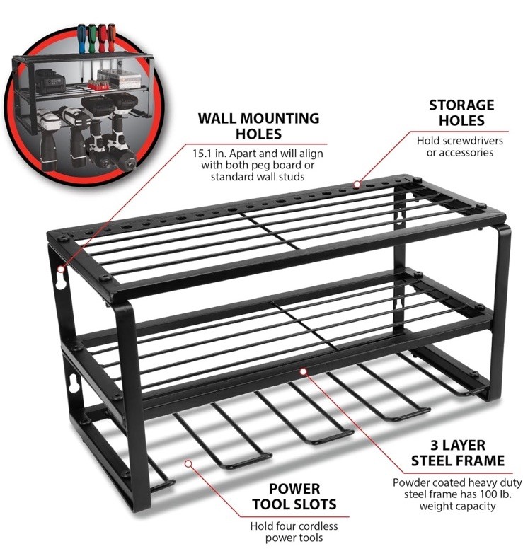 Performance Tool W7701 16" Power Tool Storage Rack