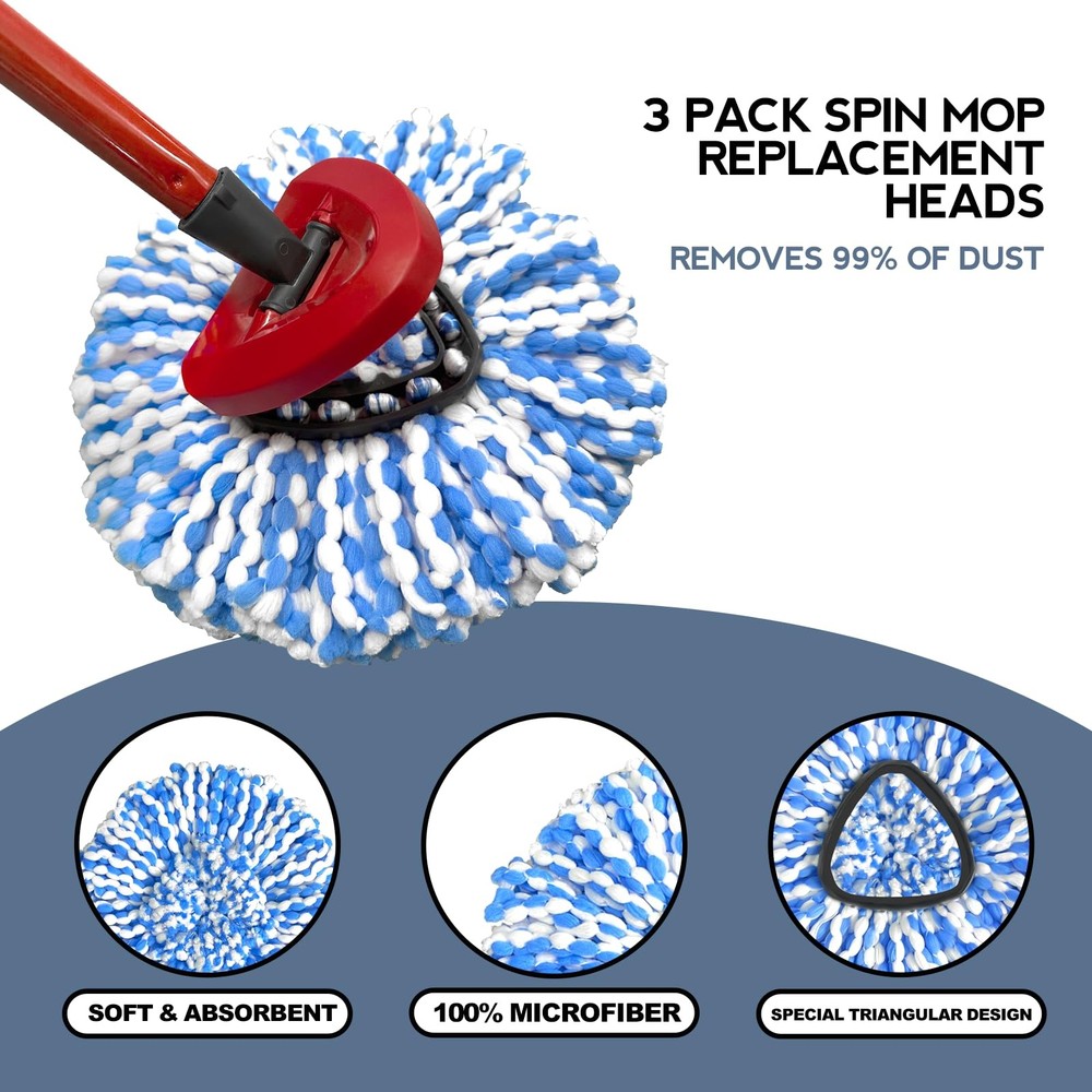 2-Tank System Spin Mop Head 3 Pack Mop Head Compatible RinseClean System Micr...