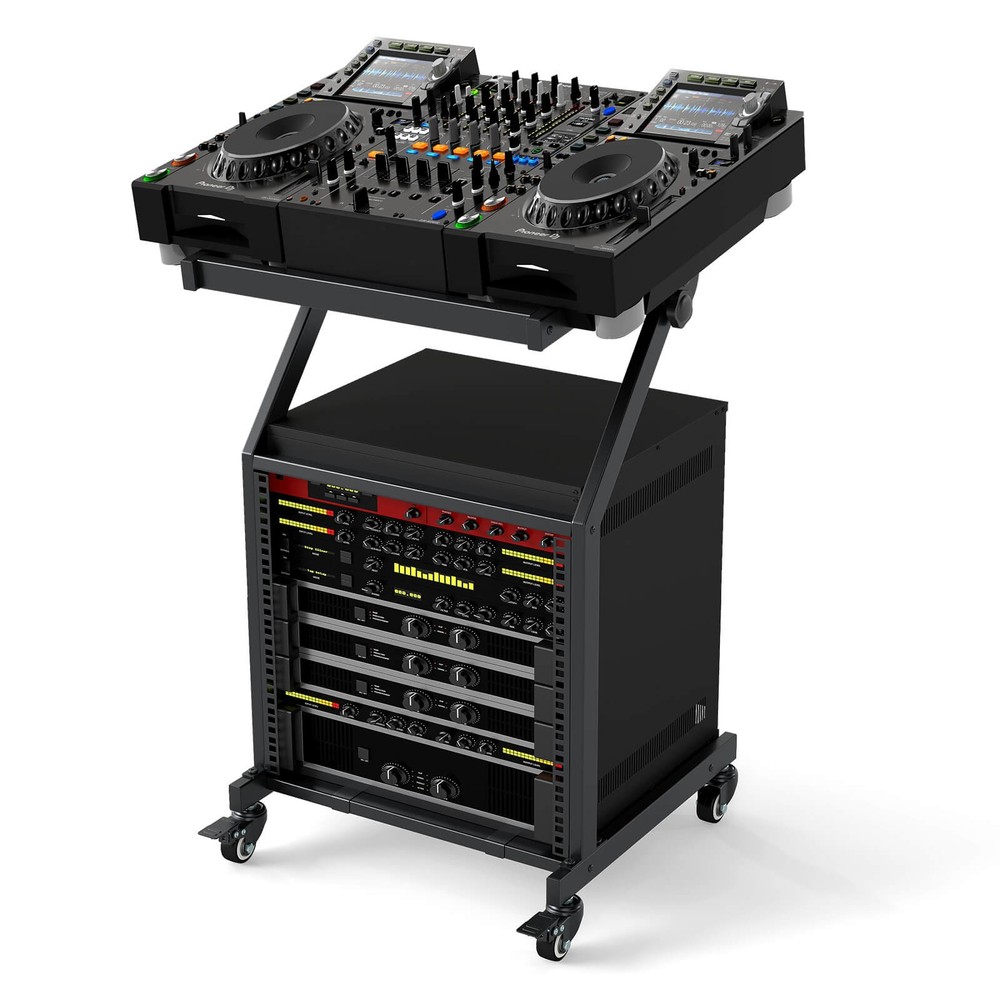 9U 2 Layer Professional Audio Rack Mount w/Adjustable Crossbars Lockable Wheels