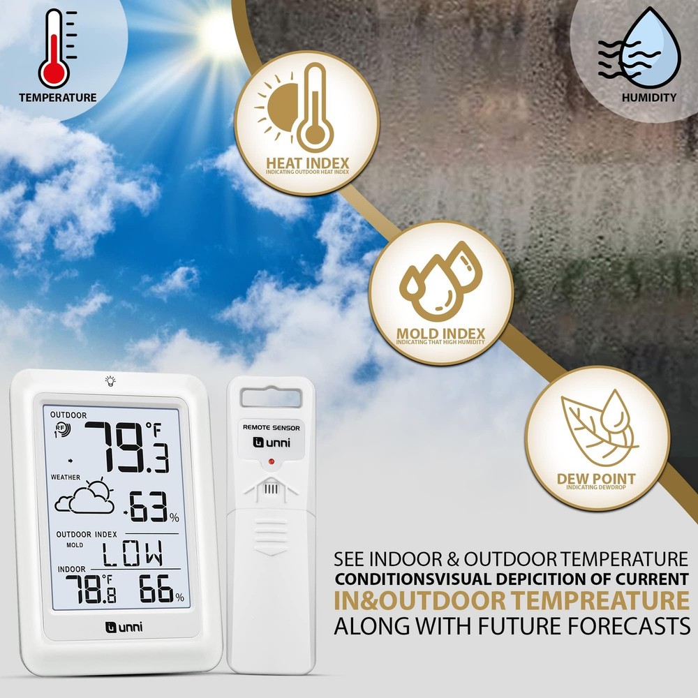 Wireless Indoor Outdoor Thermometer with Remote Sensor & Backlight Display