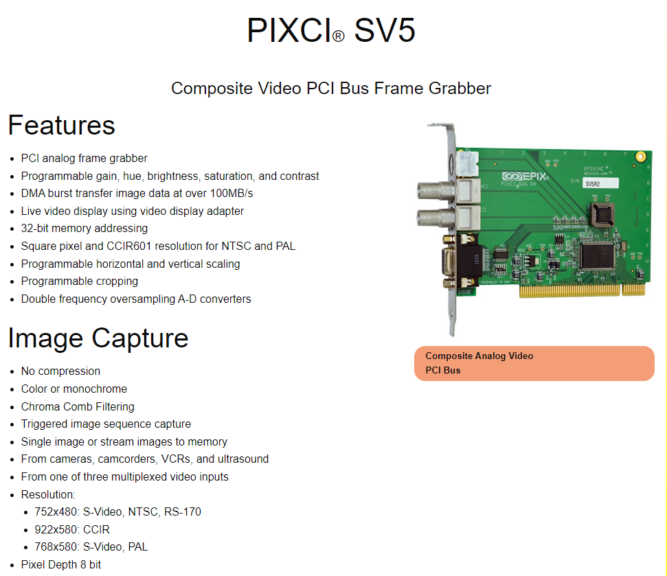Epix PIXCI SV5 R2.0