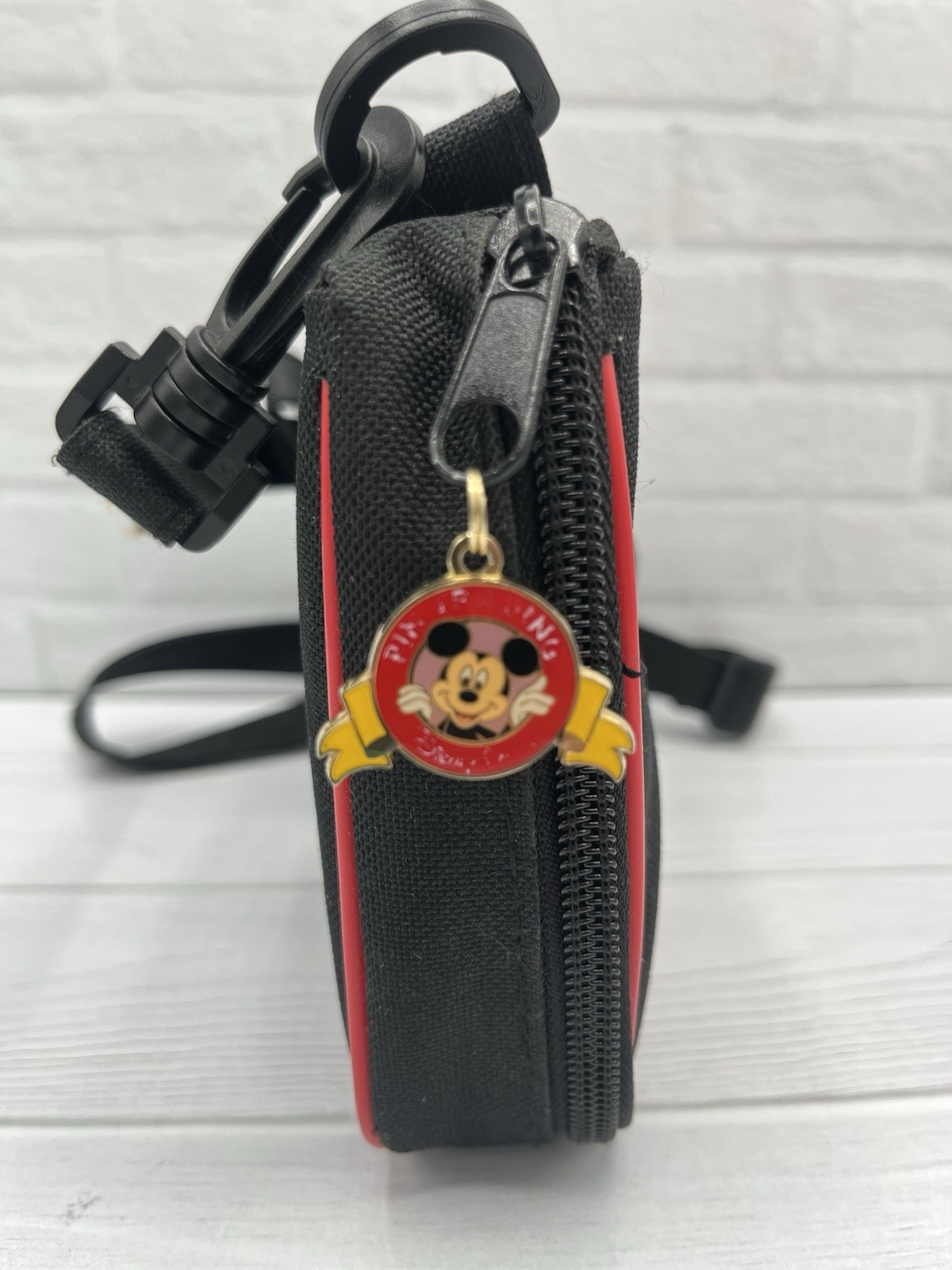Disney Pin Trading Bag Mickey Mouse Small Black Red Yellow Embroidered