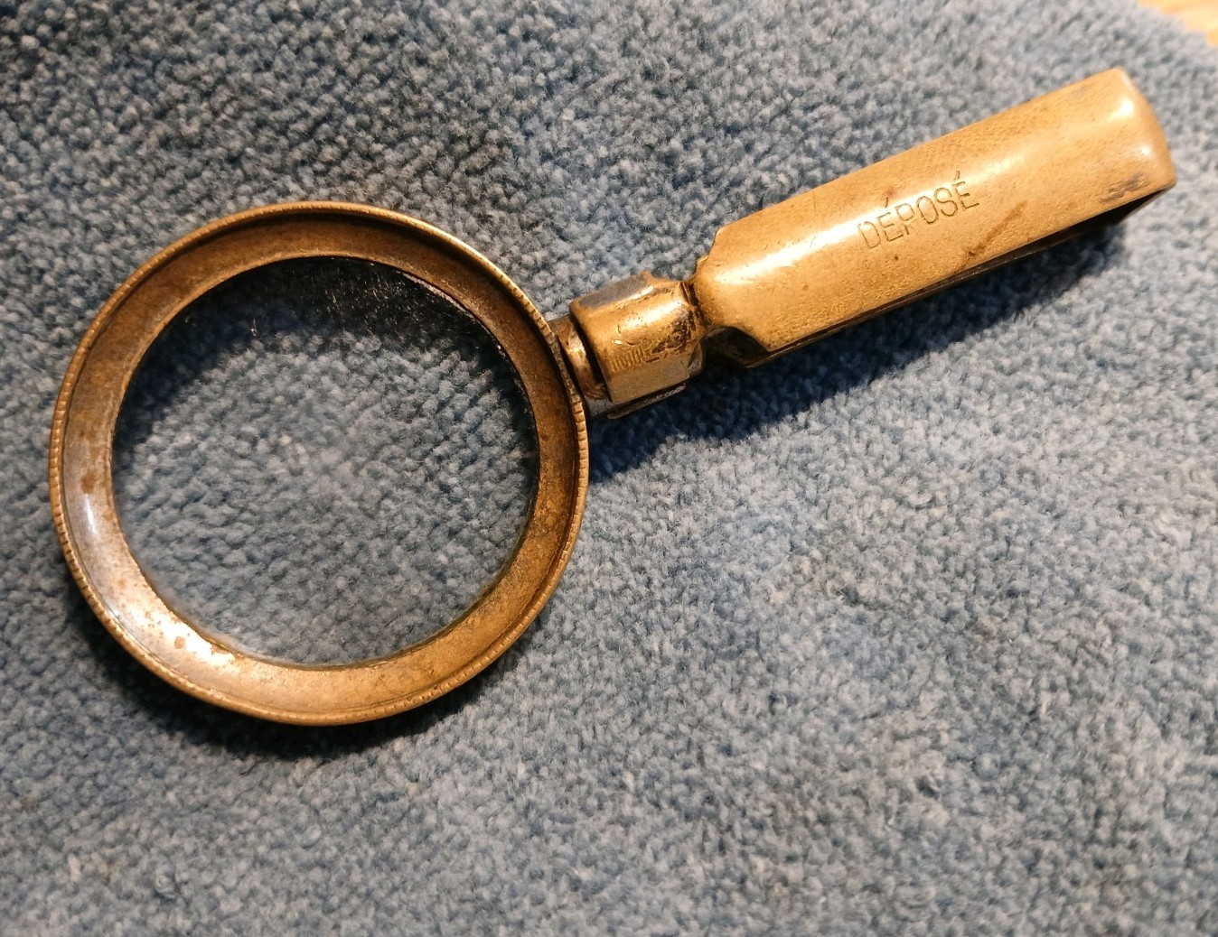 Antique French Brass Folding Magnifying Glass-Dèposè-Swivel Pocket Loupe c.1900
