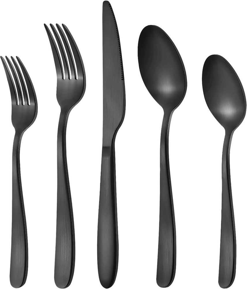 pr Matte Bla Sierware Set for 8, 40 Pieces Bla Flatware Set,
