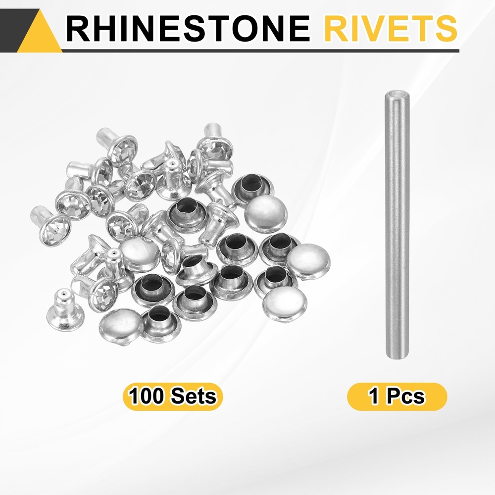 100pcs Crystal Rivets 5mm Rhinestone Stud with Installation Tool, Silver Clear