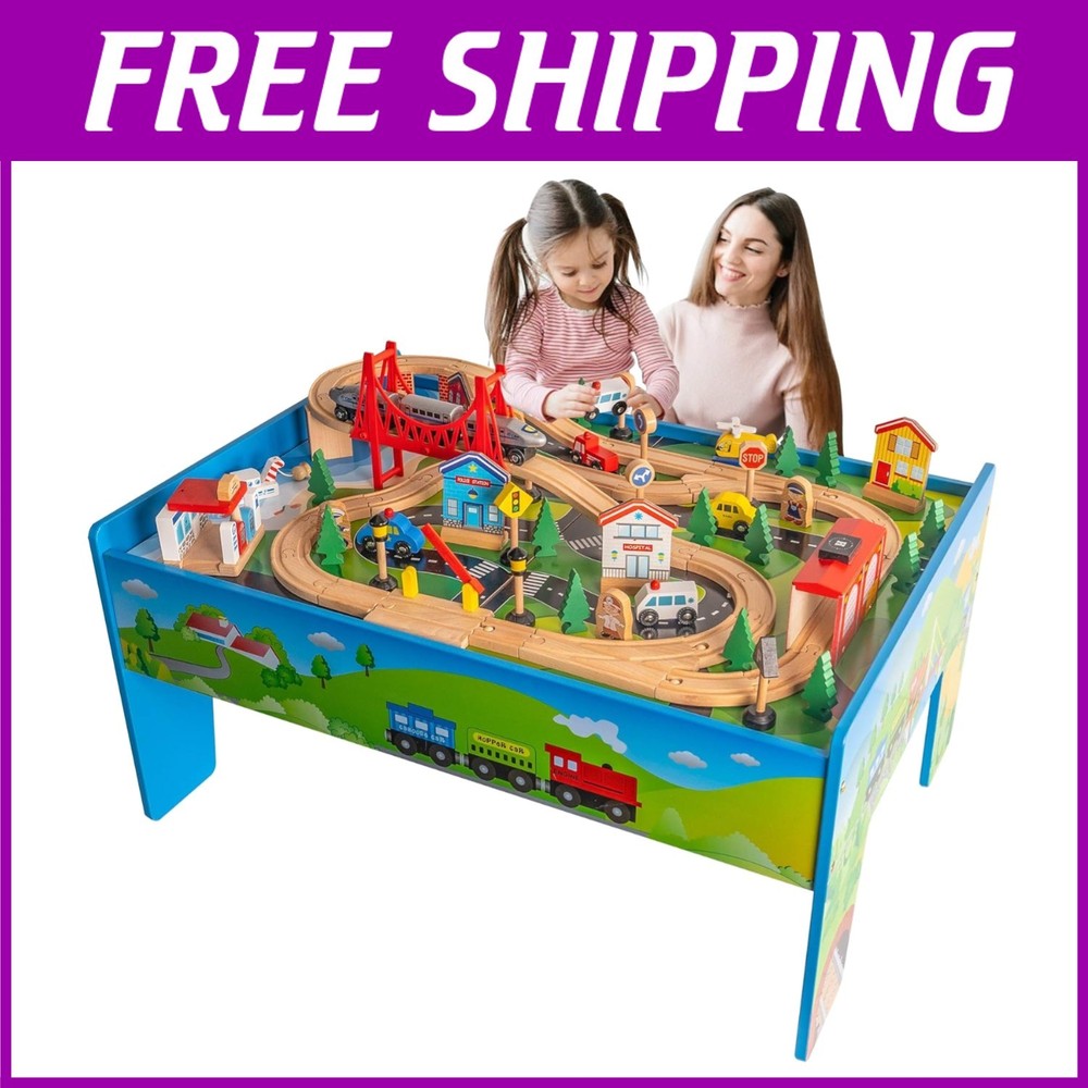 Wooden Train Table with Accessories