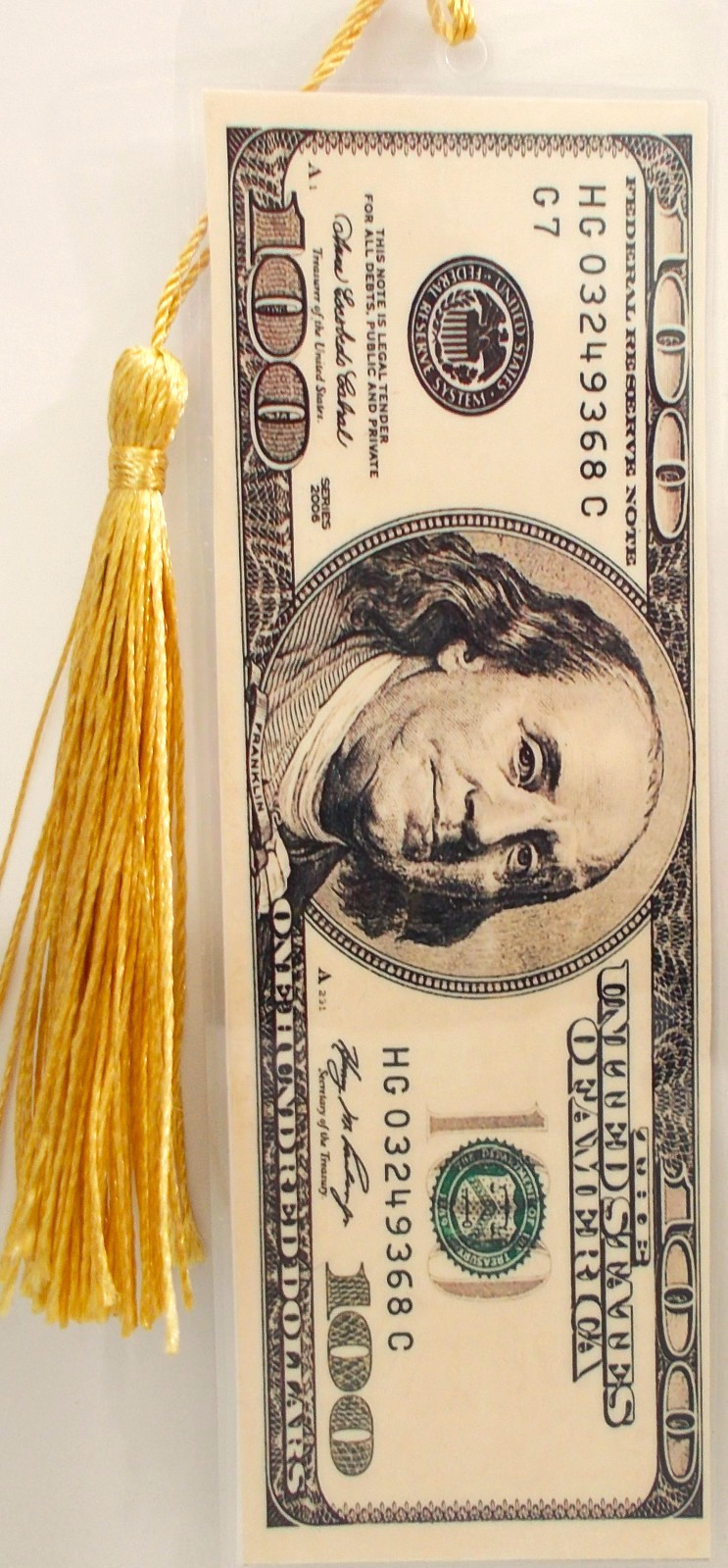 ONE HUNDRED DOLLARS $$$ -MONEY -BOOKS,MAGAZINES - LAMINATED BOOKMARKS