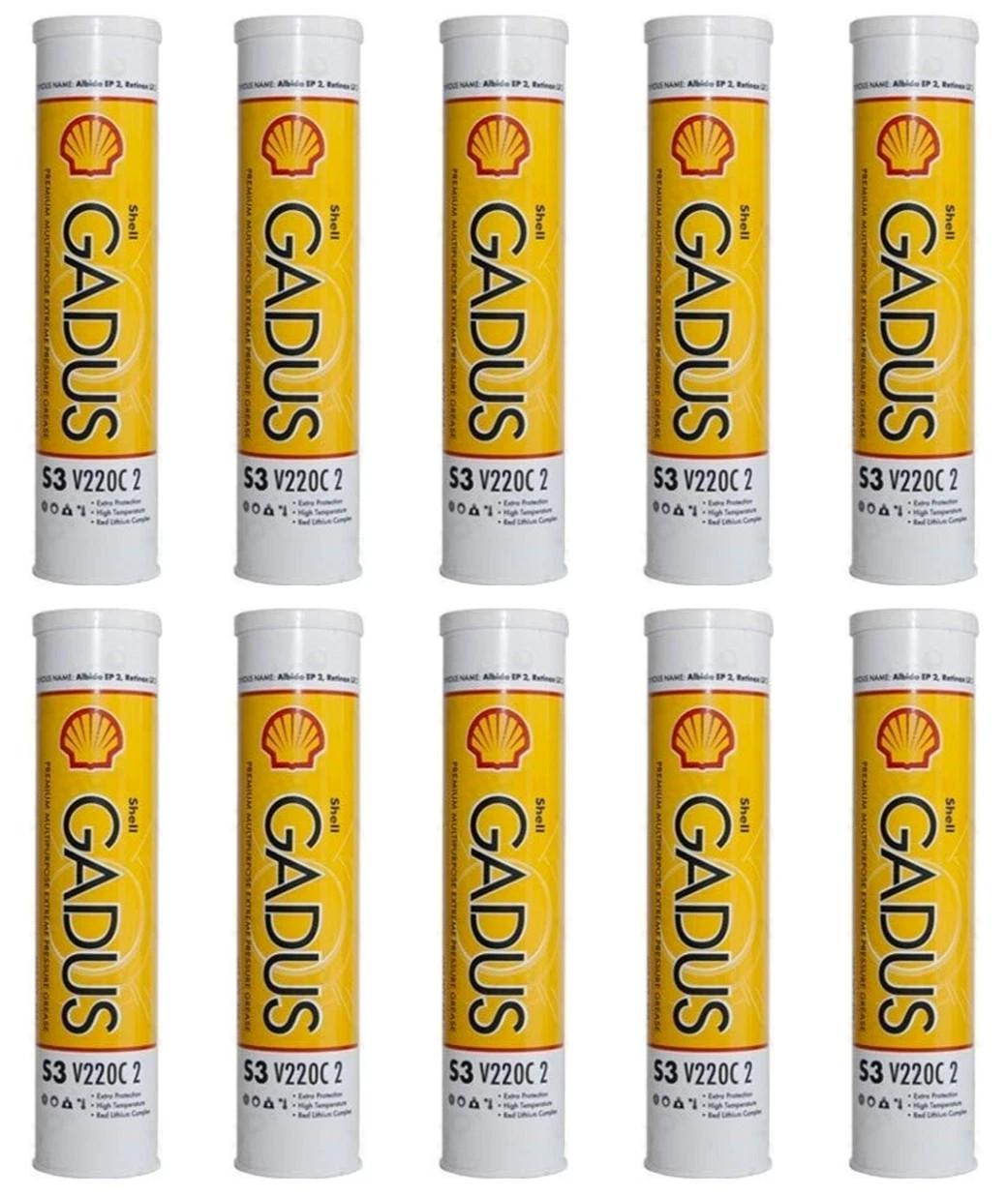 SHELL GADUS S3 V220C 2 PREMIUM MULTIPURPOSE EXTREME PRESSURE GREASE 10 PK 14.1oz