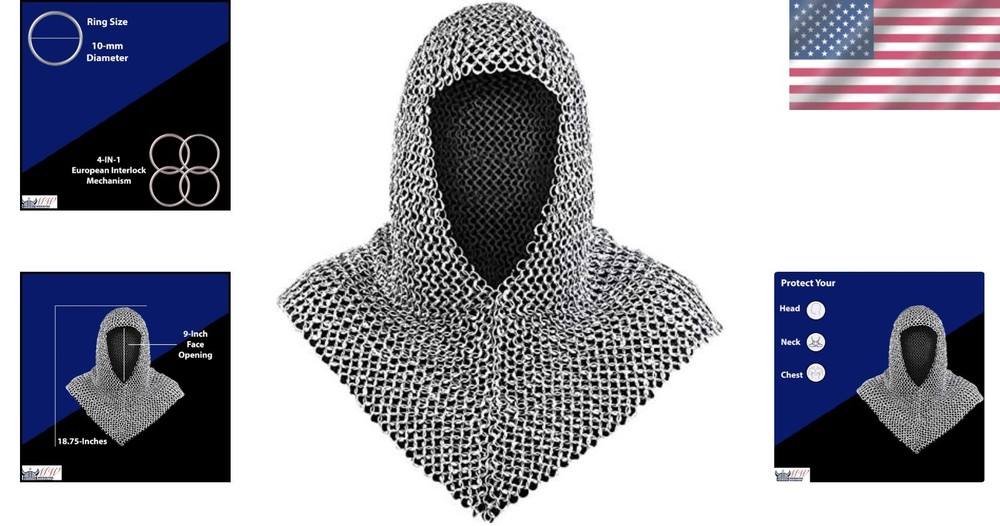 Rust-Resistant Chainmail Hood, 18.75"