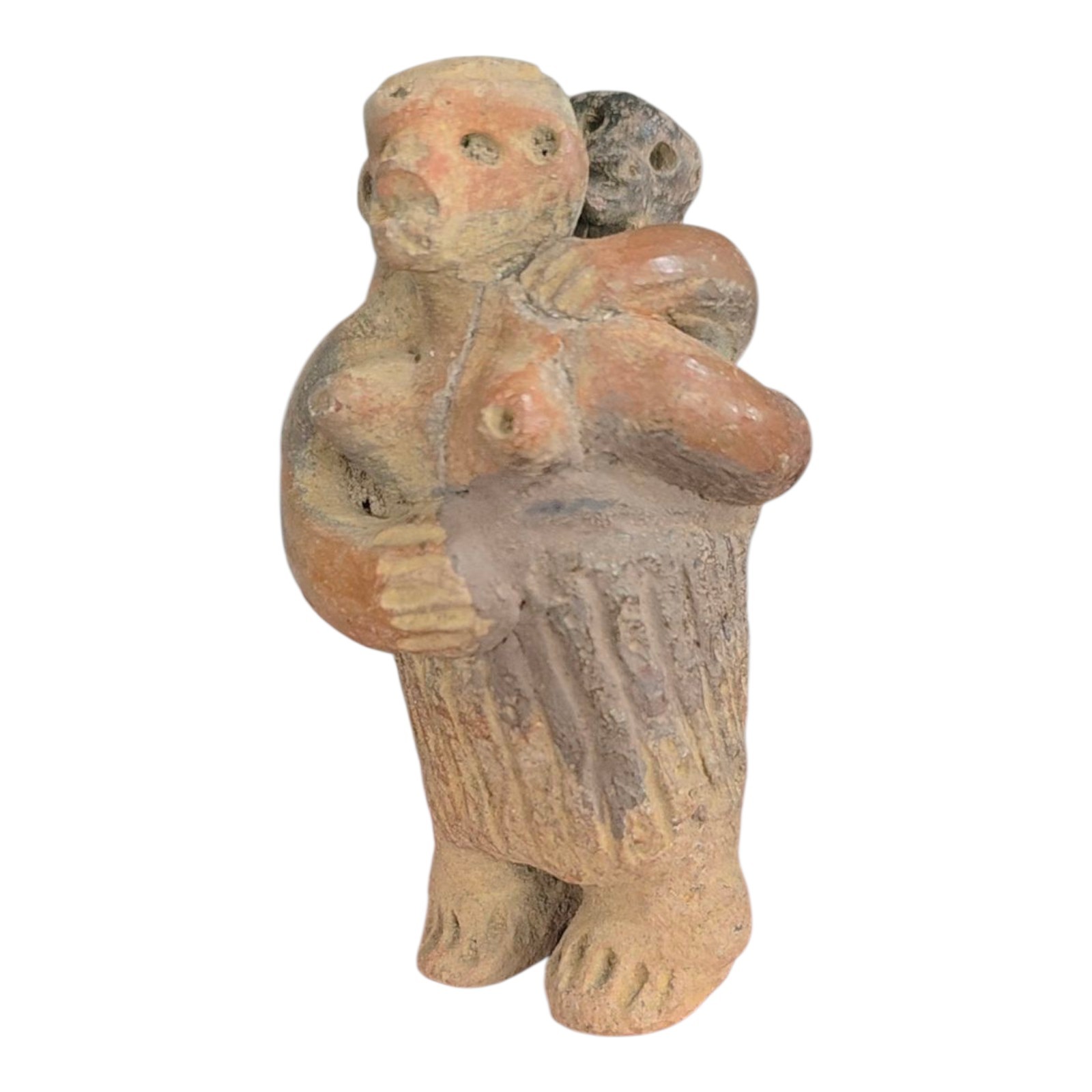 Ancient Pre-Columbian Human Effigy Carved Stone Artifact Mother With Child