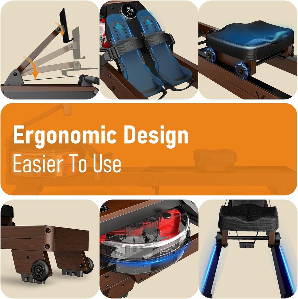 Rowing Machine - Solid Wood Rowing Machines for Home, Water Rowing Machine Folda