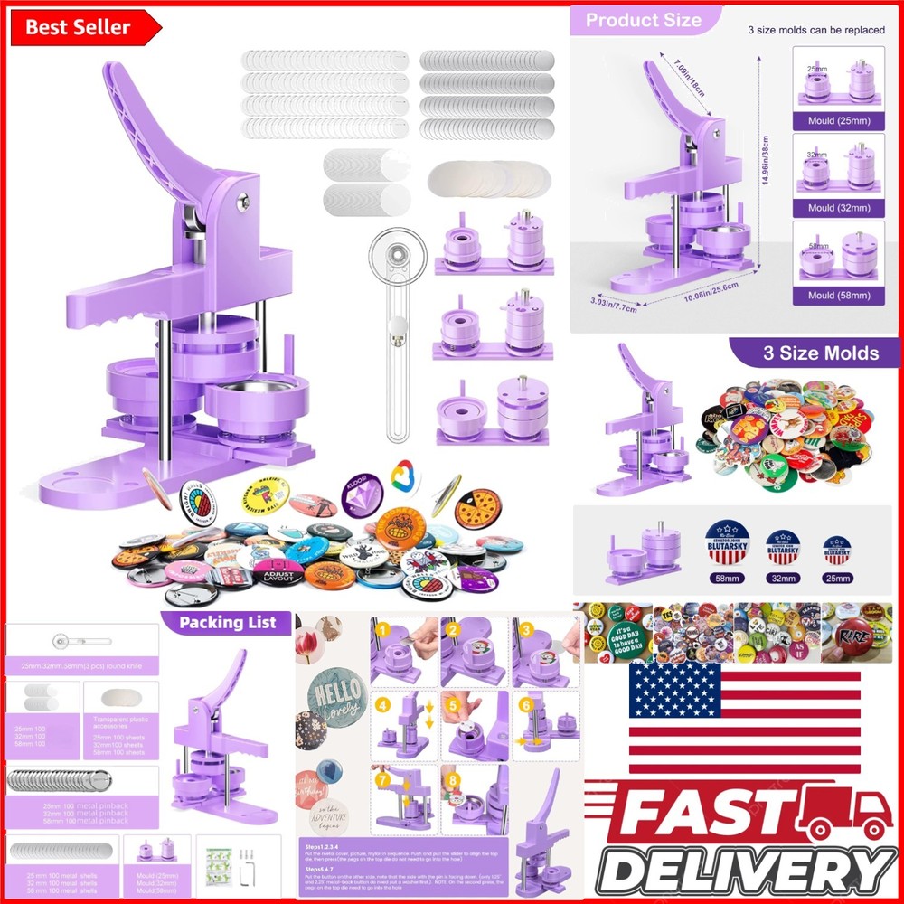Versatile Button Pin Maker Machine - Create 1'' to 2.25'' Personalized Badges