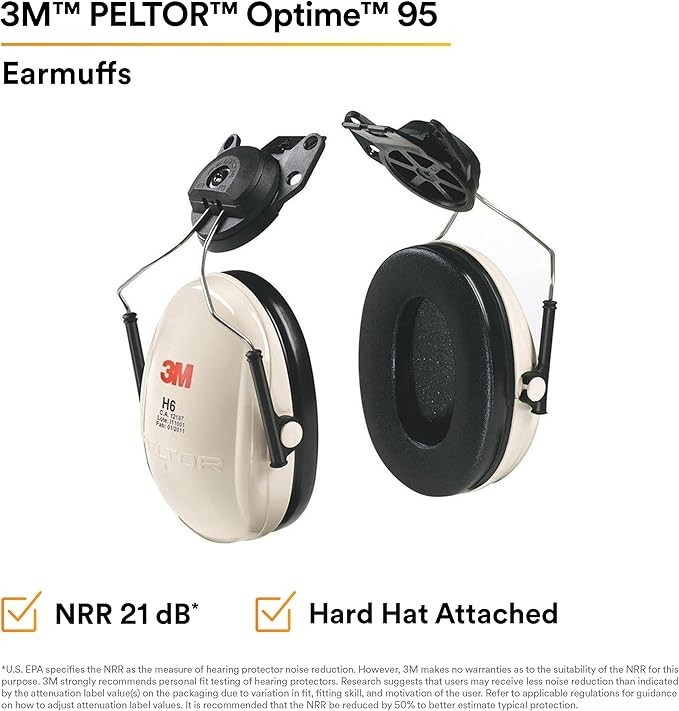 3M H6P3E/V Cap Mount Ear Muffs Construction Hard Hat Attachment Noise NRR 21 dB