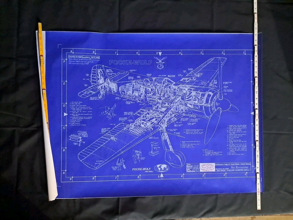 Model Airplane Large Printed Plan RC Scale Plane Drawing Fw 190a  P28