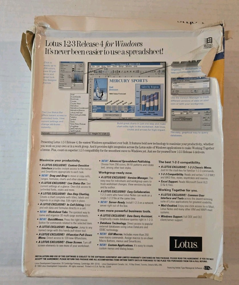 Lotus 123 Spreadsheet Release 4 Upgrade Software (PC, 1993, 3.5" Floppy)