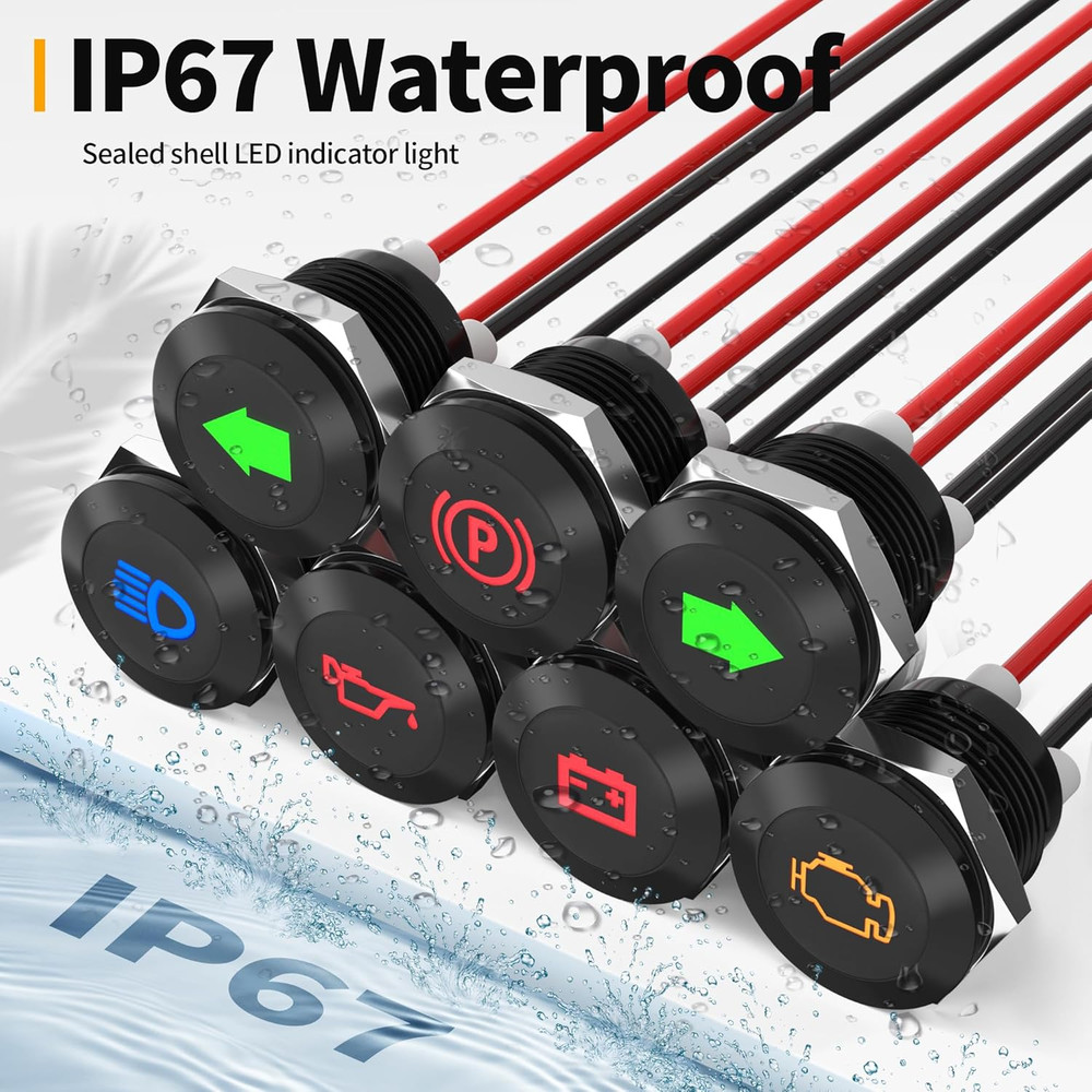 12V LED Indicator Light Small Indicator Light Waterproof 1/2" Panel Cutout 12 Vo
