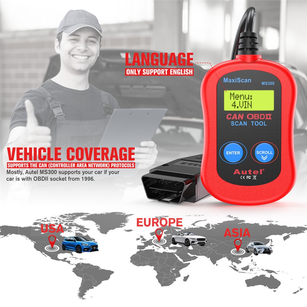 Autel MaxiScan MS300 OBD2 Scanner Diagnostic Check Engine Fault Code Reader Tool