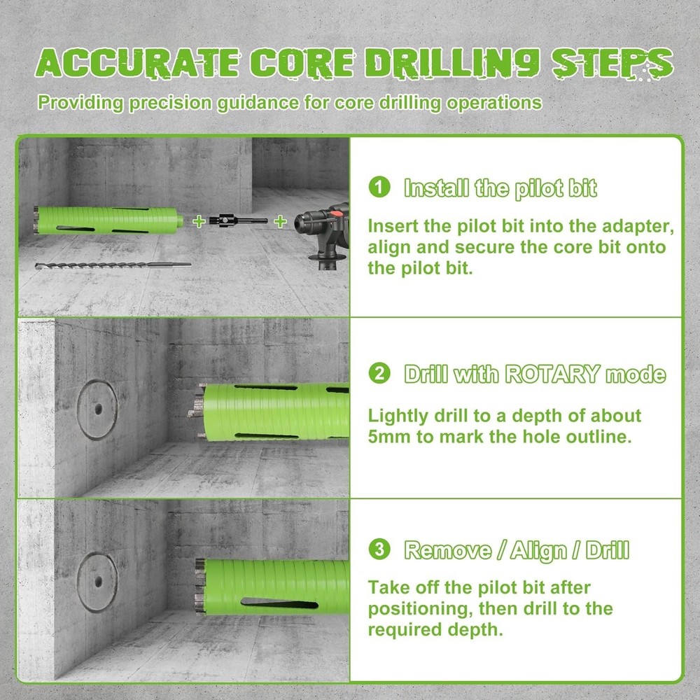 Versatile 2.5" Core Drill Bit with Dual Adapters for Concrete & Brick Projects