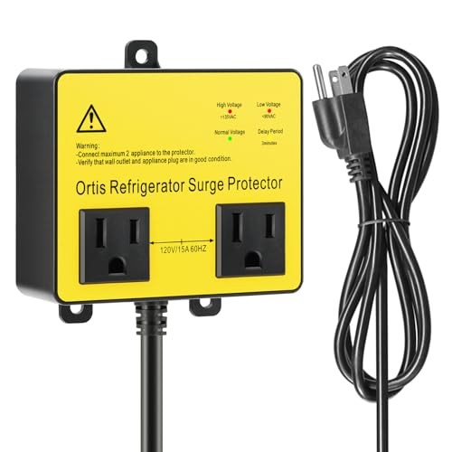 Refrigerator Surge Protector, Double Outlet Voltage Protector for 5FT Yellow