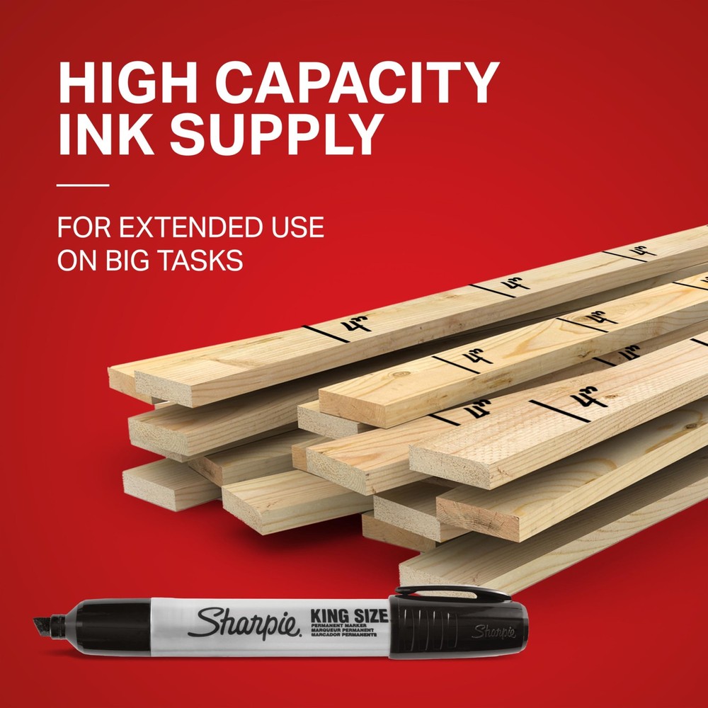 Sharpie King Size Permanent Markers, Large Chisel Tip, Red, 12 Count - Office...