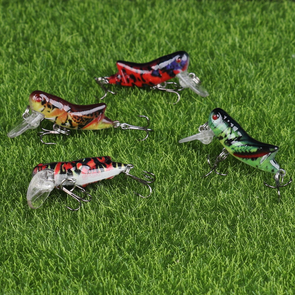 12pcs Artificial Hard Bait With Sharp Hook, Topwater Grasshopper Lure