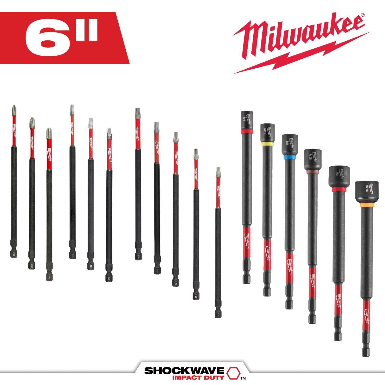 Milwaukee 6 Inch Shockwave Impact Driver Bits & Nut Drivers All Sizes SHIPS NOW!