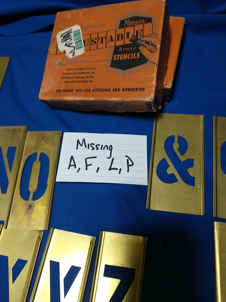 Vintage REESE'S Brass Interlocking Adjustable Letters stencils 2" LETTERS GOTHIC