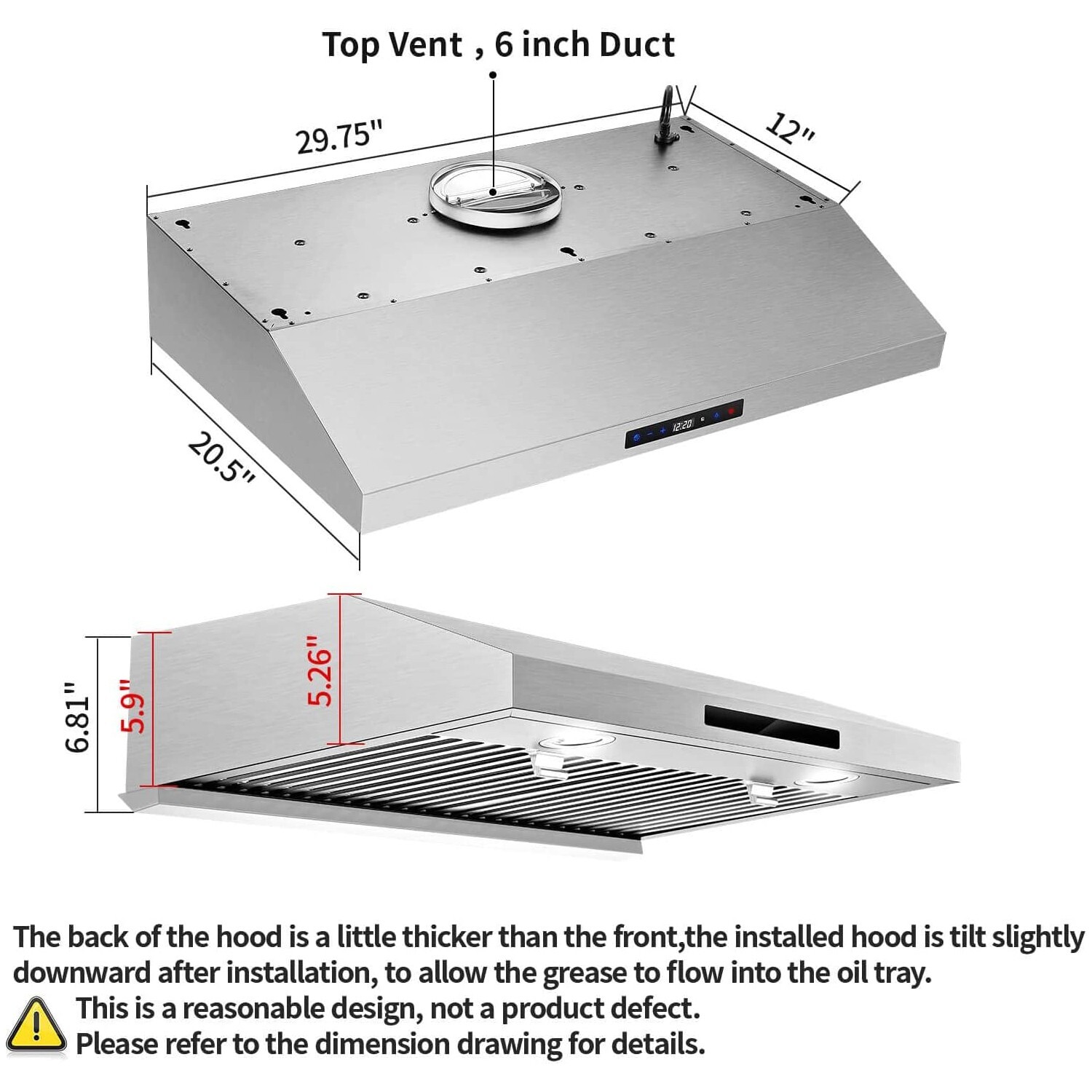 30in Under Cabinet Range Hood 800CFM Stainless Steel 3-Speed Touch Control NEW