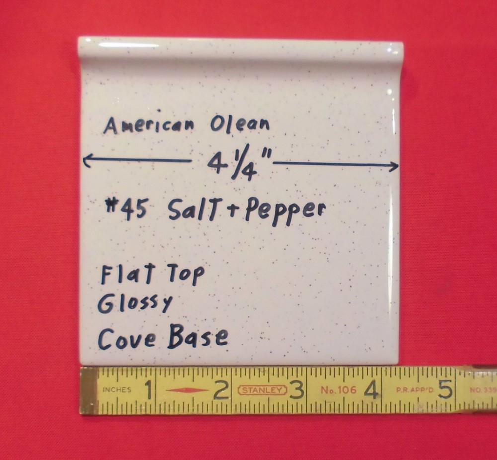 1 pc. Salt & Pepper: stack-on-top Cove/Base Ceramic Tile; 4-1/4" American Olean