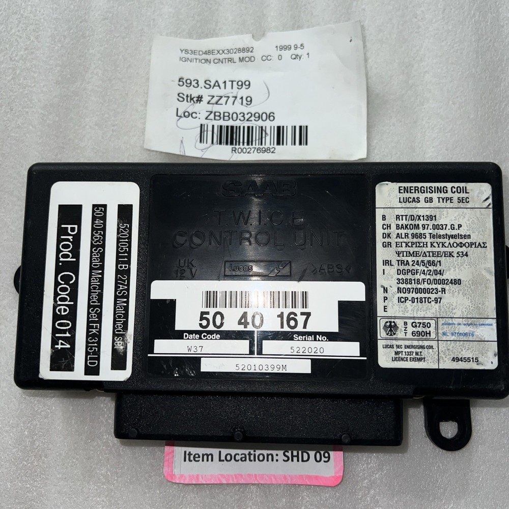 1999 9-5 SAAB IGNITION SENSOR CONTROL MODULE 5040167 / 52010511 B 27AS