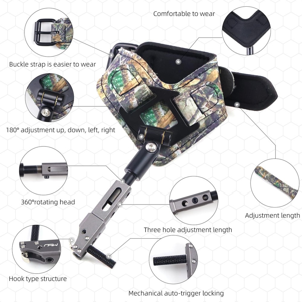 Compound Bow Wrist Release 360 Degree Rotatable Jaws Archery Release Aids Adj...