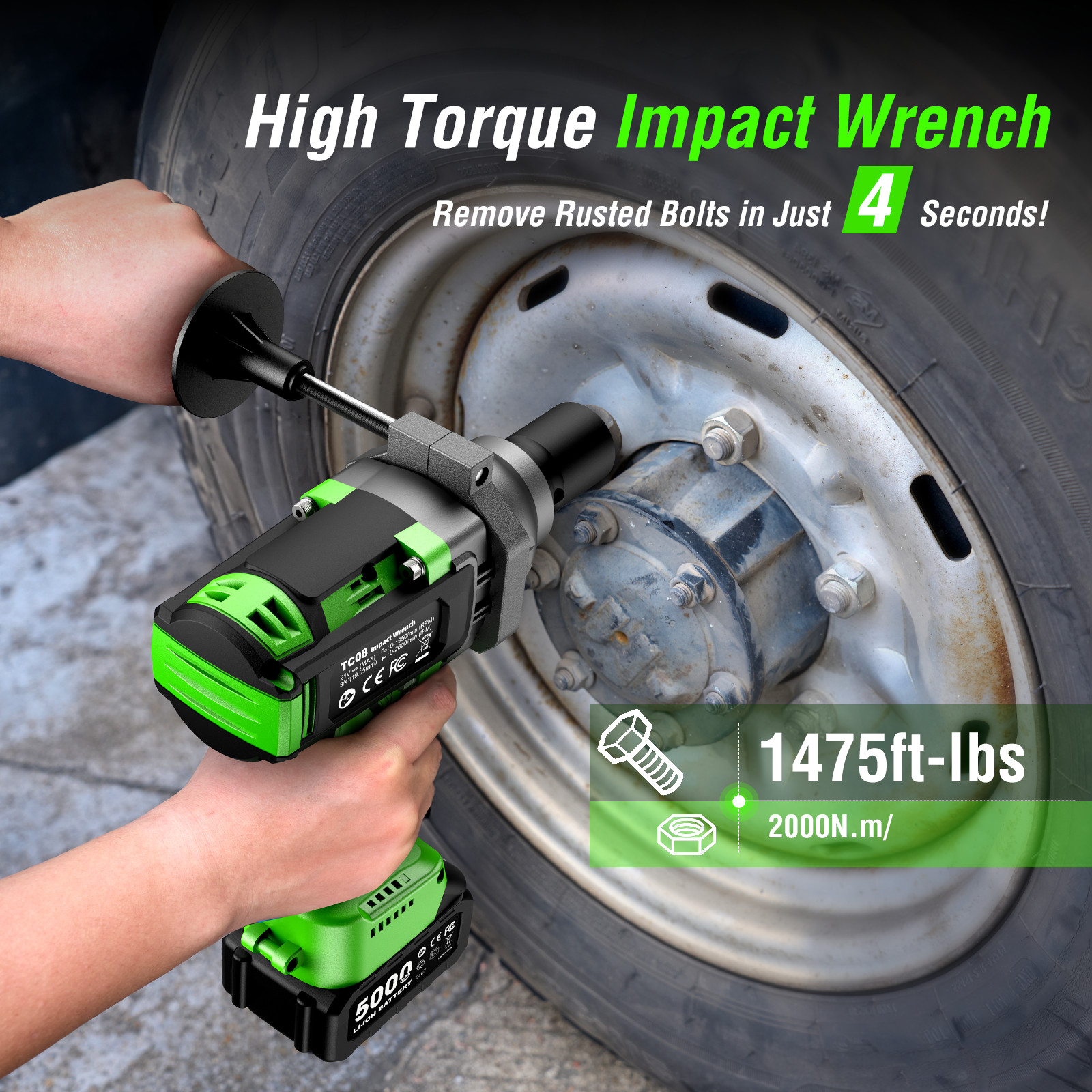 Taskstar 3/4 in Cordless Impact Wrench 2000Nm 1475ft-lbs Electric Impact Gun