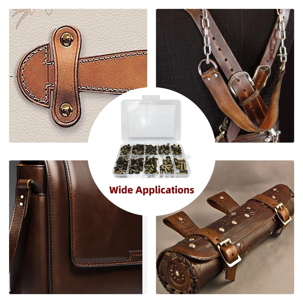 110 Sets Bronze Chicago Screws Assorted Kit 8 Sizes Round Flat Head Rivets