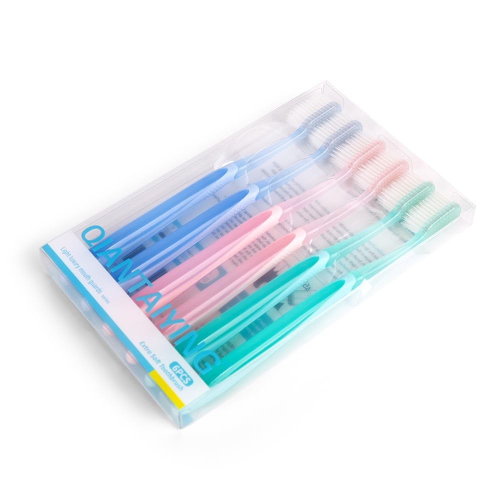 Extra Soft Toothbrush 6-Pack, Regular Head (3 Colors - 2 Each) Dentist-Developed