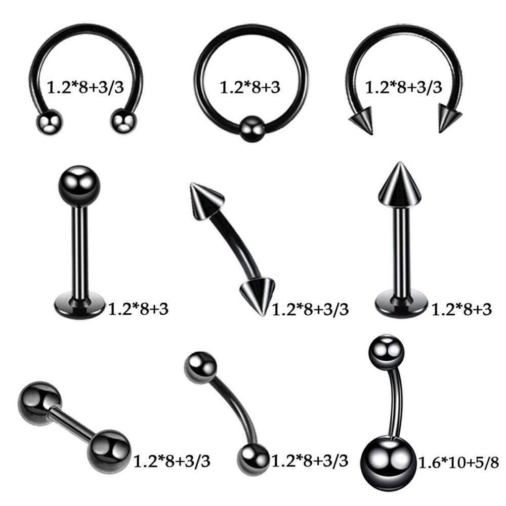 42Pcs Body Piercing Tools Kit Eyebrow Lip Ear Stud Belly Button Ring Needles Set