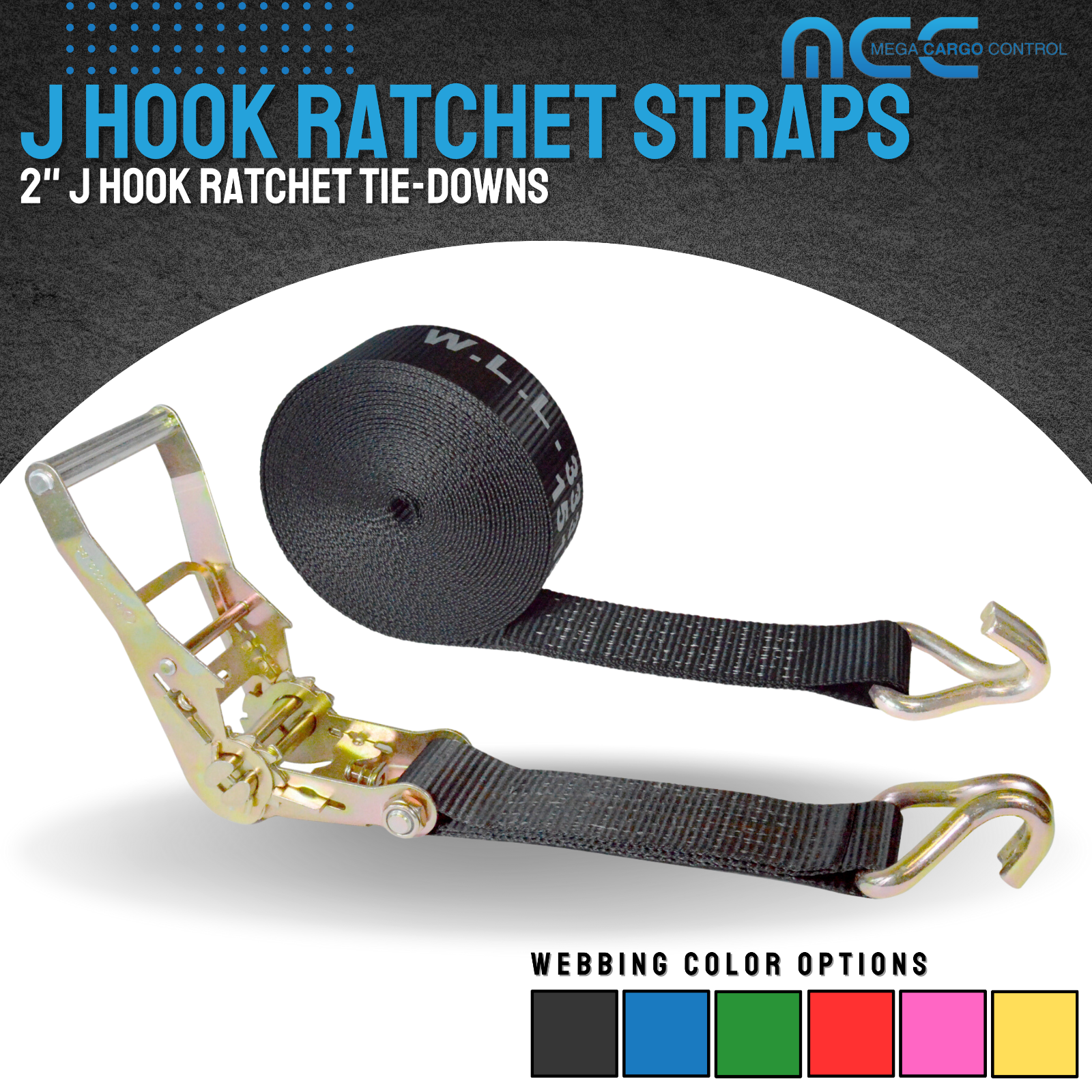 USA Heavy Duty 2" x 40' 50' 60' Ratchet Strap J Hook Flatbed Truck Farm Tie Down