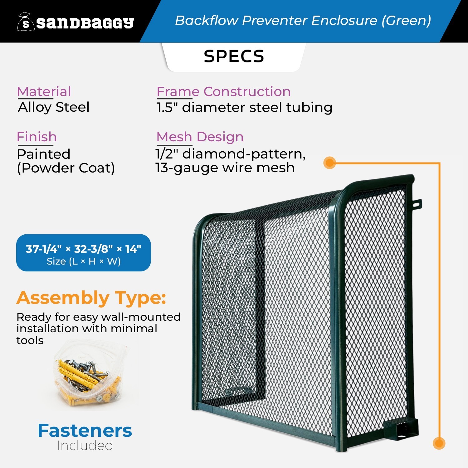Wall-Mounted Backflow Security Cage – Backflow Enclosure (Green) - Sandbaggy