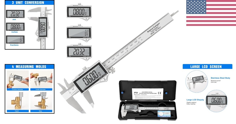 Multi-Function Stainless Steel Digital Caliper: 0-6 Inches with 3 Unit Switch