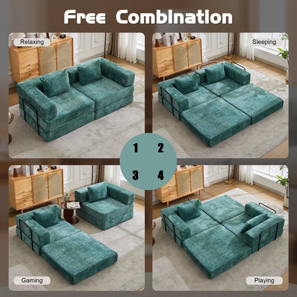 Convertible Fold Out Sleeper Sofa Bed, Floor Couch Loveseats w/Fixed-Shape Frame