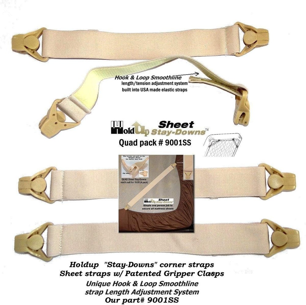 Holdup Short Quad Gripper Clasps for Fitted Sheets - Simple, Durable, Adjustable