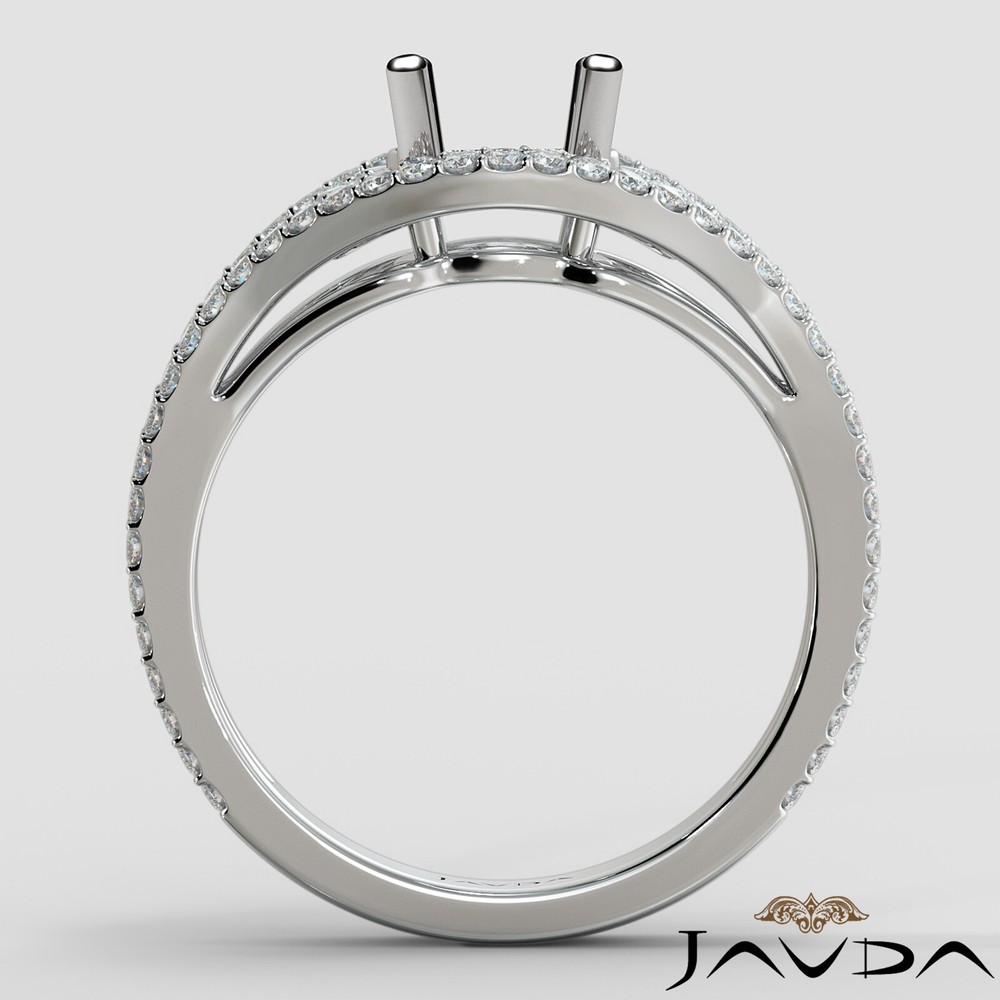 U Shared Prong Classic Sidestone Diamond Engagement Ring Round Semi Mount 0.9Ctw