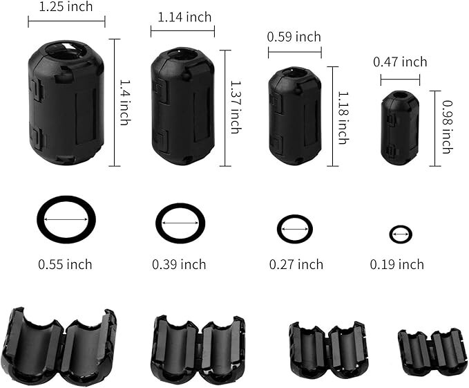 Ferrite Ring Core Black Noise Suppressor Cable Clip-20Pcs.