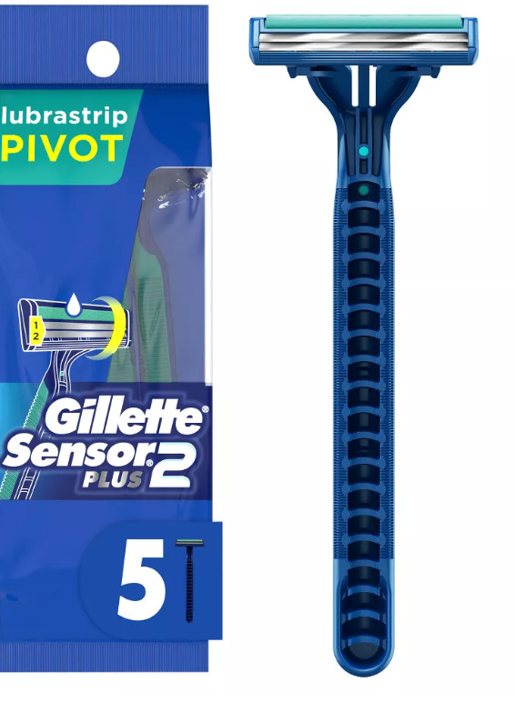 (15)Gillette Sensor 2 Plus Disposable Razors - 5ct: 2 Blades (3 pack =15)