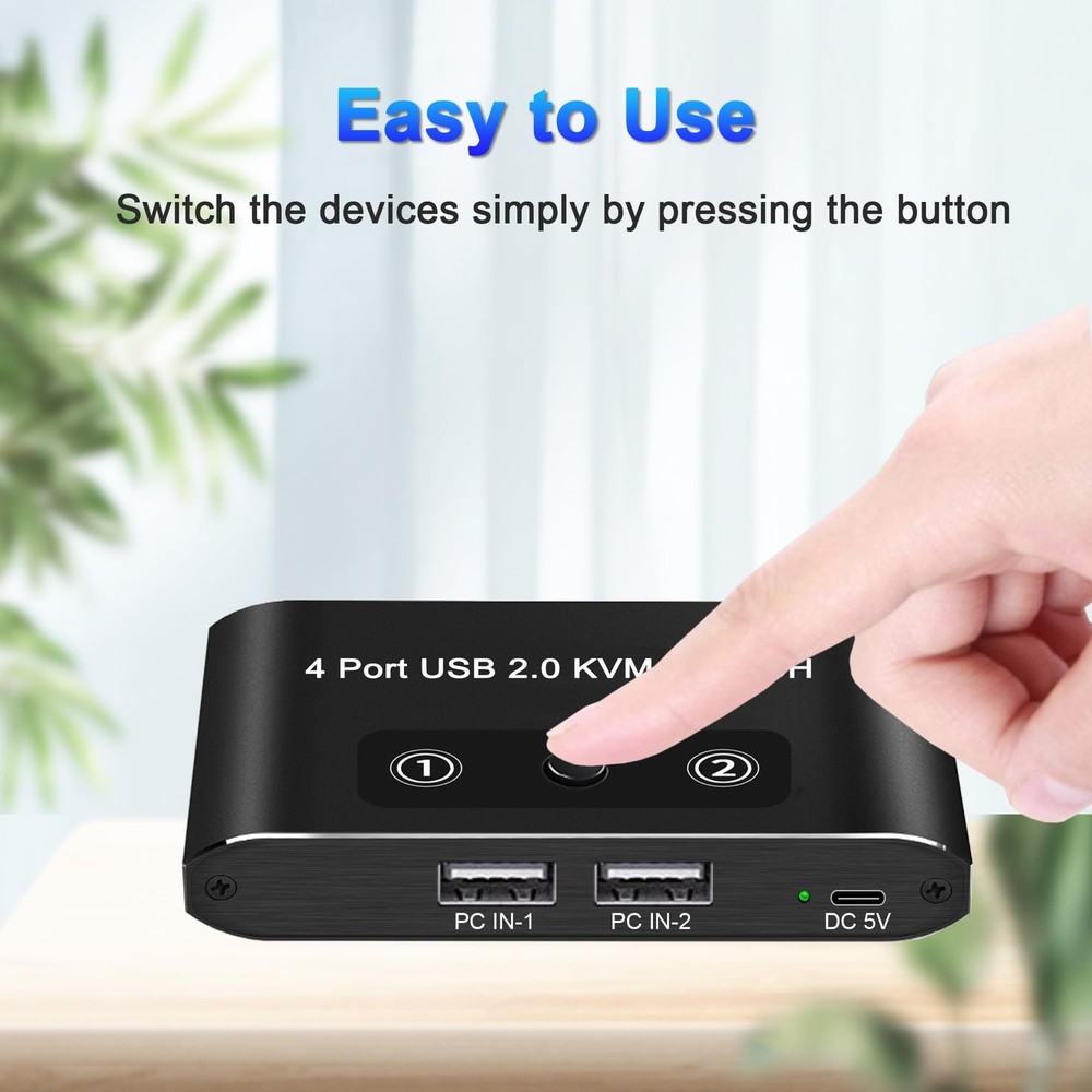 USB Switcher 2 Computers 2.0 Sharing 4 Devices KVM Box PC 2 PCS Cables