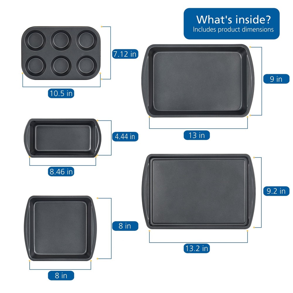 6 Piece Non-Stick Bakeware Sets, Easy for Release and Clean up, Gray