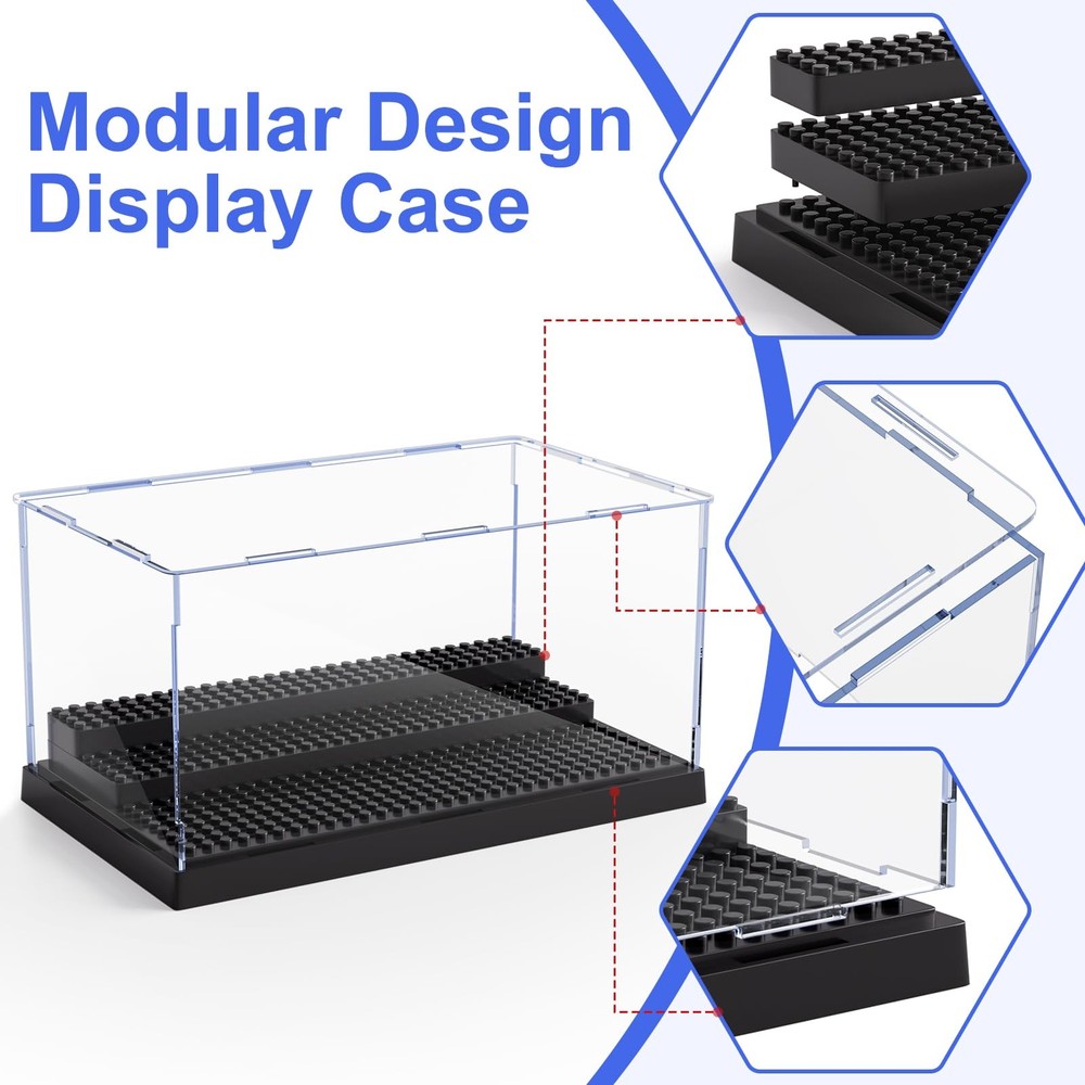 2 Pack Minifigure Display Case, Clear Acrylic Box with 3 Steps for Action Fig...
