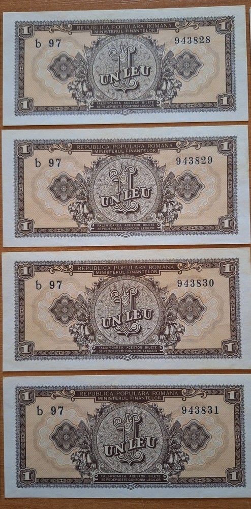 Romania 1 leu 1952 EF consecutive